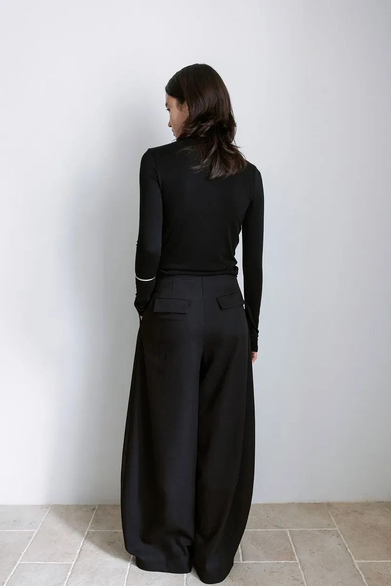 Studio Doe - Diagonal Tuck High-Rise Wide Pants
