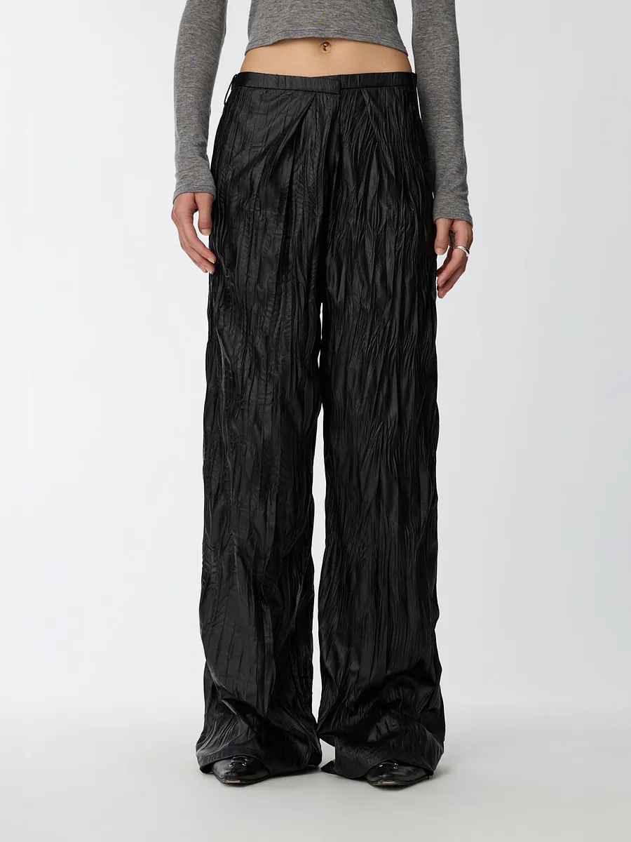 Studio Doe - Washable Faux Leather Textured Wide Pants